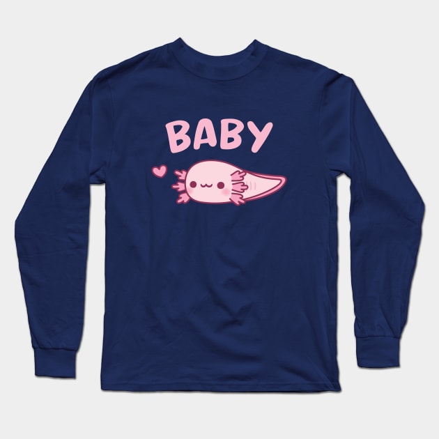 Cute Pink Baby Axolotl Larva Doodle Long Sleeve T-Shirt by rustydoodle